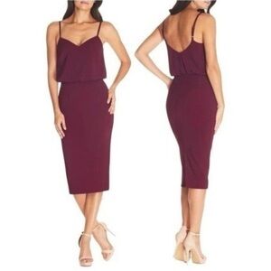 NWOT Dress the Population Alondra Blouson pencil skirt Dress Burgundy Sz M